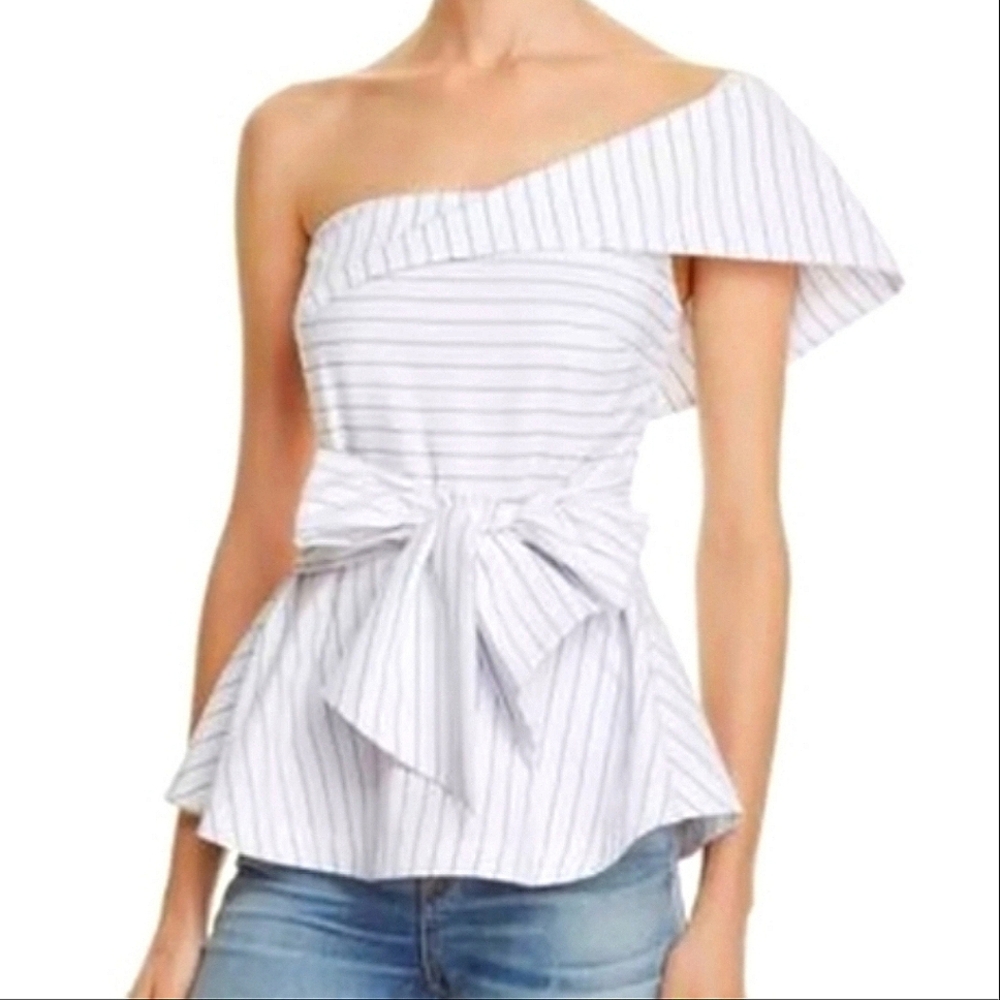 J.O.A. Blomingdale's Women's Striped One Shoulder Peplum Top Size Large NWT